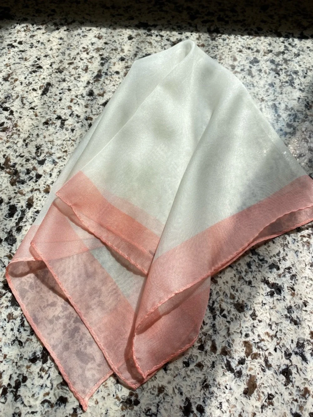 SILK SCARF Sheer Cream Pink Border 17” Square